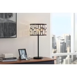 Unbranded Black Table Lamp with Elegant Crystal Shade 24 in.