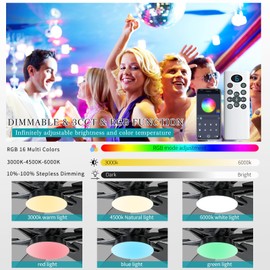 52inch Black Ceiling Fans with Lights and Remote/App Control, Low Profile Ceiling Fan with Light and 6 Double-Side blades, Flush Mount, LED/RGB Dimmable DC Reversible Modern Ceiling Fan for Bedroom