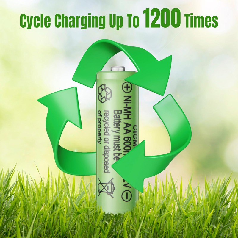 CICMOD Rechargeable AA Batteries 1.2V Ni-MH 600mAh Double A Battery