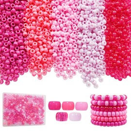 Looconi Valentine's Day Pony Beads, 500pcs Glitter Pink Red Glitter Plastic Pony Beads with Storage Box for Jewelry Making DIY Crafts Valentines Party Decoration Necklace Bracelets