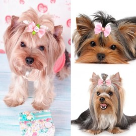 SHEHARUHI 24PCS Cute Dog Hair Bows Small Puppy Hair Accessories with Elastic Rubber Bands for Pets Dogs Cats(Pink)