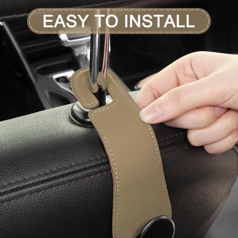 JESTOP Car Headrest Hooks, 2 Pack Leather Car Seat Storage