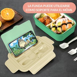 Nasjac Loncheras Bento Box para Niños Adultos, Gran Capacidad Fiambreras con Bolsa de Almuerzo, Juego de 27 Loncheras Bento Portátil a Prueba de Fugas sin BPA (Verde-Gris)