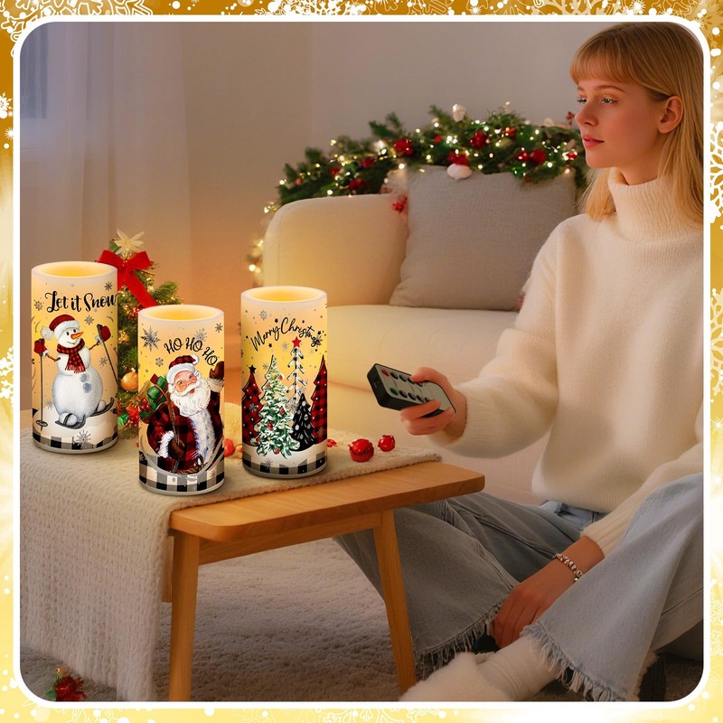 Retisee 3 Pcs Christmas LED Flameless Candles with Remote Timer