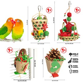 HappyBird Bird Toy for Parakeets in Bundle, Bird Cage Accessories, Budgie Shredder Toy, Pack of 4