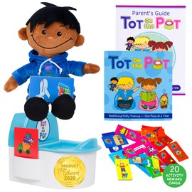 Potty Training with Tot On The Pot, Complete Kit Includes Parent's Guide, Children's Book, Black Potty Doll, Toy Potty & Activity Reward Cards, Pediatrician-Recommended, Play-Based Learning (Tyrone)