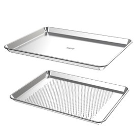 Baking Sheet Set with Rack 18" Non-Toxic Bakeware Set Baking Trays for Oven, 100% Recycled Aluminum, 2pc Bakeware Set Baking Sheets 18" Never Rust, PTFE,PFAS,PFOA Free by Baker's Secret
