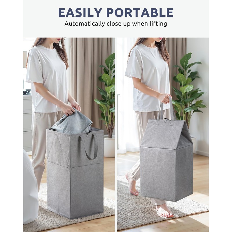 SOLEDI Large Collapsible Laundry Basket with Extended Handles, Freestanding Strong