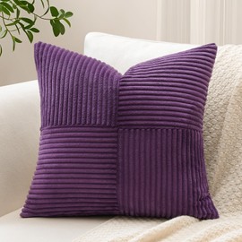 Sungeek Pack of 1 Corduroy Cushion Cover, Cross Stripes Pattern, Corduroy Cushion Covers, Sofa Cushion, Decorative Patchwork Design, Decorative Cushion Covers for Living Room (40 x 40 cm, Purple)