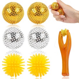 Pack of 7 Including 2 Golden Massage Balls, 2 Silver Massage Balls, 1 Thin Hand Massage Clip and 2 Yellow Hedgehog Balls, Skills, Skills Borderline, Skill Ball, Hedgehog Balls, Massage Ball, Stress