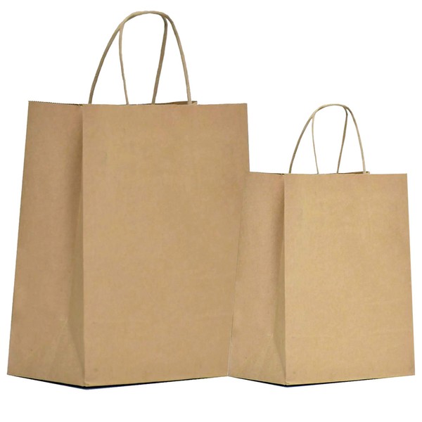Qutuus Kraft Paper Bags with Handles Bulk 10x5x13 and 8x4.75x10.5 100 Pcs Kraft Bags, Brown Paper Bags, Brown Gift Bags, Shopping Bags, Gift Bags Bulk 50 pcs each size
