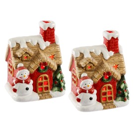 Christmas House with Snowman Christmas Tree and LED Light Set of 2 Houses Decorative Light House Christmas Decoration Advent Decoration Christmas Village LED Light Figure
