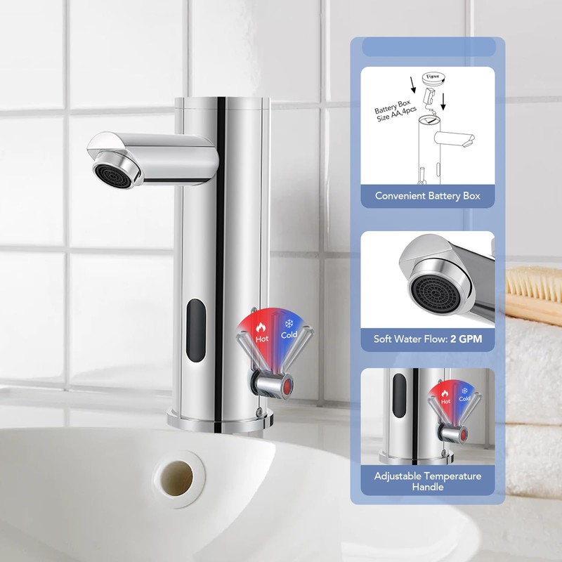 Automatic Touchless Bathroom Sink Faucet Sensor Motion Activated Commercial Hands