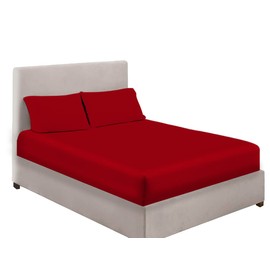 Extra Deep Bedding 100% Extra deep Fitted Sheets 16" 40CM Egyptian Cotton 200TC 15 Colours Single Double King Super King (Double, Red)