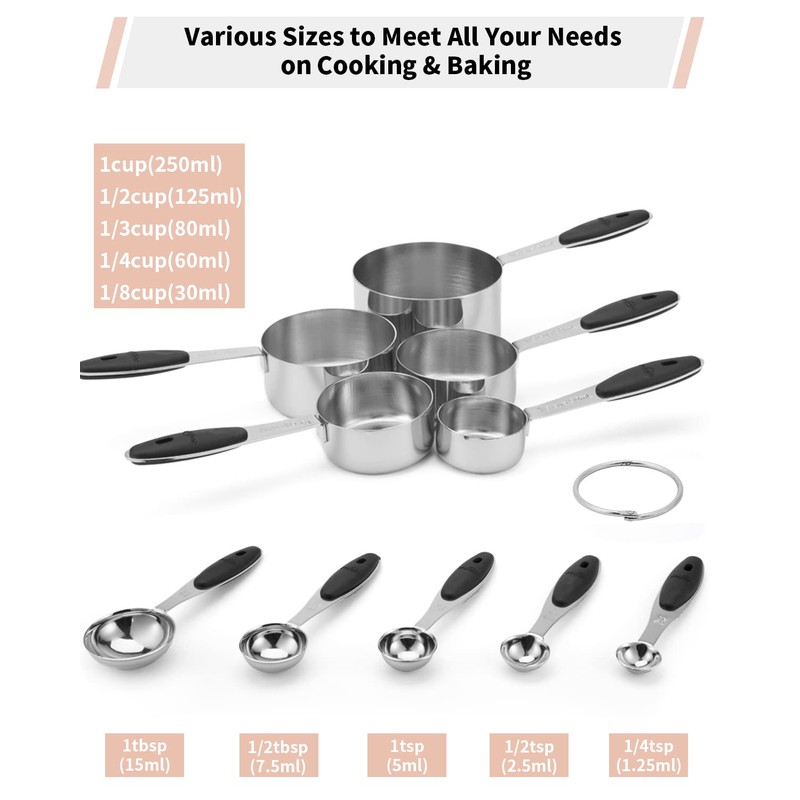 Joyhill Stainless Steel Measuring Cups and Spoons Set of 10