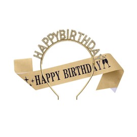 [MANJIAMEI] Happy Birthday Crown, 2-Piece Set, Hair Ornament, Cute, Stylish, Birthday Headband, Crown, Party Hat, For Women, Girls, Children, Coming-of-Age Ceremonies, Birthday Party Supplies