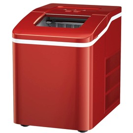 Posdutti Ice Maker Machine for Countertop, Bullet-Shaped Ice Cubes Ready in 8 Mins, 26Lbs/24H Portable Electric Ice Maker w/Basket & Scoop, Self-Cleaning Function, Perfect for Home Office (Red)