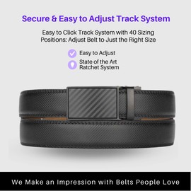 Marino Avenue Ratchet Belt for Men. Adjustable Leather Dress Belt with 38 Easy to Click Into Place Ratchet Closures. Medium Size Belt Men Adjustable for 28" to 44" Waist (Eclipsed Chevron - Black)