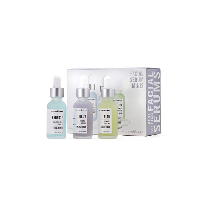 Valjean Labs Facial Serum, Combo Pack of Hydrate, Glow, and