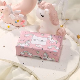 Unicorn Necklace for Her, 925 Sterling Silver Pink CZ Crown Pendant Necklace, Jewelry Birthday Gift for Daughter Granddaughter