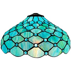 Capulina Tiffany Lamp Shade 16 Inches Wide Accessories Replacement Seagrass Blue Beads Style Stained Glass Lampshade for Table Lamp Floor Lamp