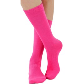 ToBeInStyle Unisex Colorful One Size Fits Most Dress Crew Socks - Hot Pink