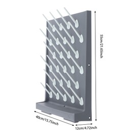 Kaibrite 2Pcs 27pegs Plastic Wall Mounted Laboratory Draining Rack with with Drainage Pipe, Detachable Pegs Lab Glass Drying Rack Gray Cleaning Frame for School Laboratory Utensil