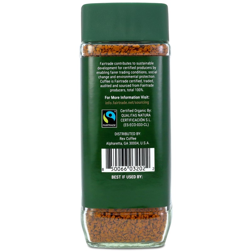 Rex Organic Fairtrade Decaf Freeze-Dried Instant Coffee – Naturally Decaffeinated