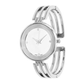Rosemarie Collections Women's Stylish Silver Face Cuff Bracelet Watch (Silver)