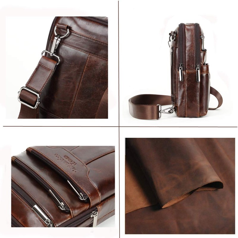 Langzu Men's Genuine Leather Cowhide Vintage Messenger Bag Shoulder Bag