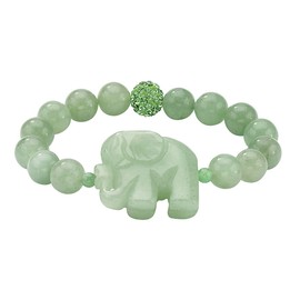 PalmBeach Genuine Green Agate and Simulated Emerald Elephant Stretch Bracelet (10mm), 8 inch Length