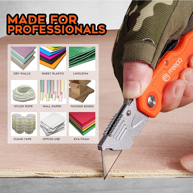 M MEEPO Box Cutter, 4-Pack Tough Folding Box Cutter for