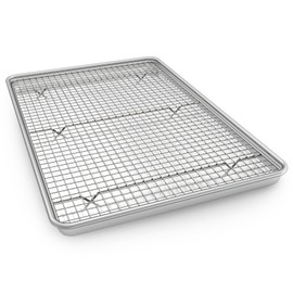 24 Inch Baking Sheet Pans with Rack Set, Natural Aluminum Cookie Sheet, Extra Large Commercial Quality Baking Sheet Pan Set, Warp Resistant Nonstick Thick Cookie Tray Pans for Baking, Roasting