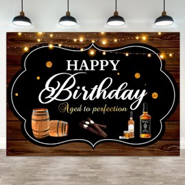 ASDCXZ 7x5ft Happy Birthday Backdrop Aged to Perfection Photography Background Beer Barrel Vintage Wood Plank Glitter Gold Dots Men Birthdays Party Banner Decorations Boy Portrait Photo Booth Prop