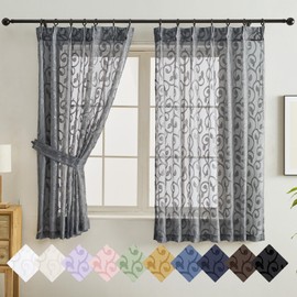 OWENIE Furman - Cortinas plisadas de color gris transparente para recámara, sala de estar, 63 pulgadas de largo, juego de 2 paneles de 2 paneles de filtrado de luz, con clip jacquard semitransparente