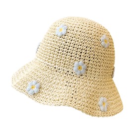 ZXTGBQ Women's Sun Hat UV Protection Summer Straw Hat Flowers Beach Hat Wide Brim Summer Hat for Outdoor Beach Leisure