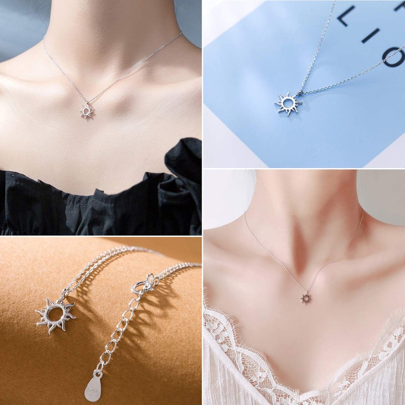 Richight Sterling Silver 925 Simple Sun Motif Charm Necklace, 16.9
