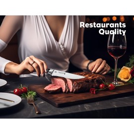 BRODARK Steak Knives Set of 6: 4.5 Inch Serrated Steak Knives with Full Tang Handle - High Carbon Stainless Steel Steak Knife Set - NSF Certified, Steel-King Series
