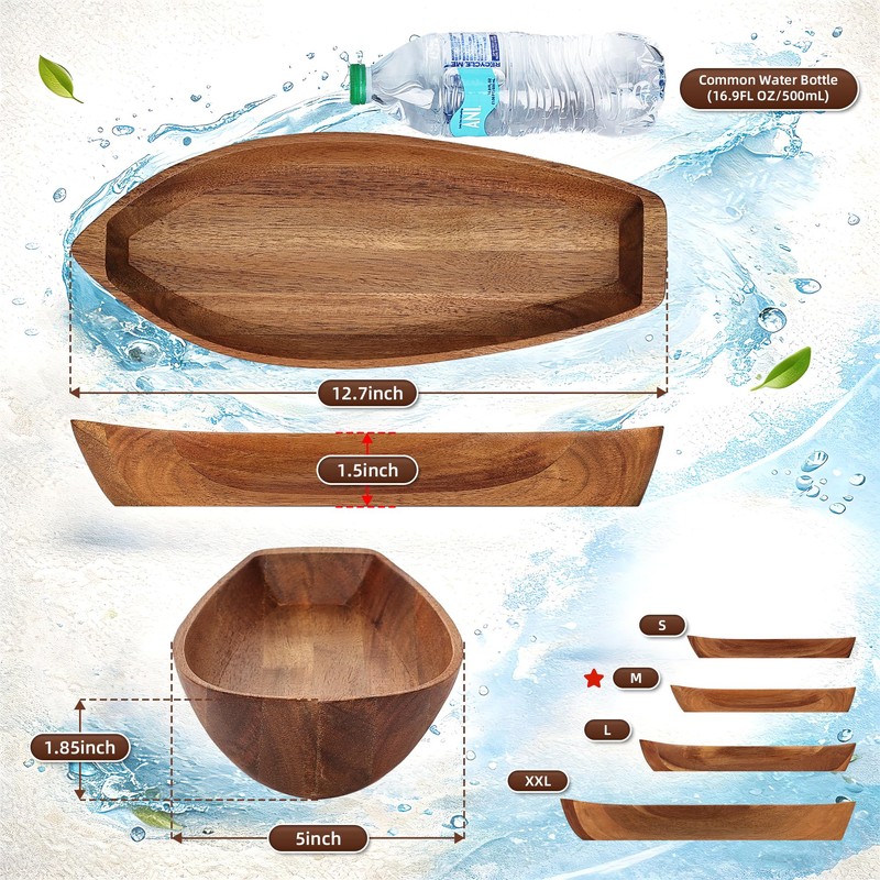 CAMLOT Lucky Boat Serving Tray, Acacia Solid Wood Interesting Shape