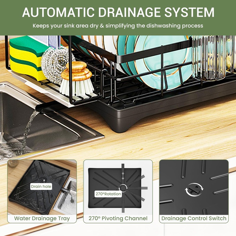 DINEST 1 Tier Dish Drying Rack with Drainboard – Rust