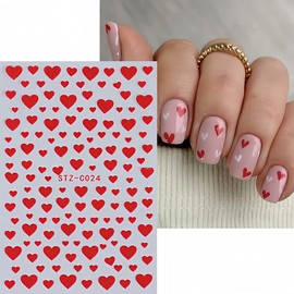 Heart Nail Stickers for Nail Art -6 Sheets Heart Love Nail Decals 3D Self Adhesive Red Black White Gold Silver Heart Nail Designs Valentine's Day Nail Sticker for French DIY Nail Decoration Manicure