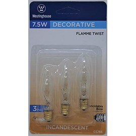 7.5 watt 120 volt CA5 Candelabra E12 Base Clear Decor Incandescent Westinghouse Light Bulb 3 Pack