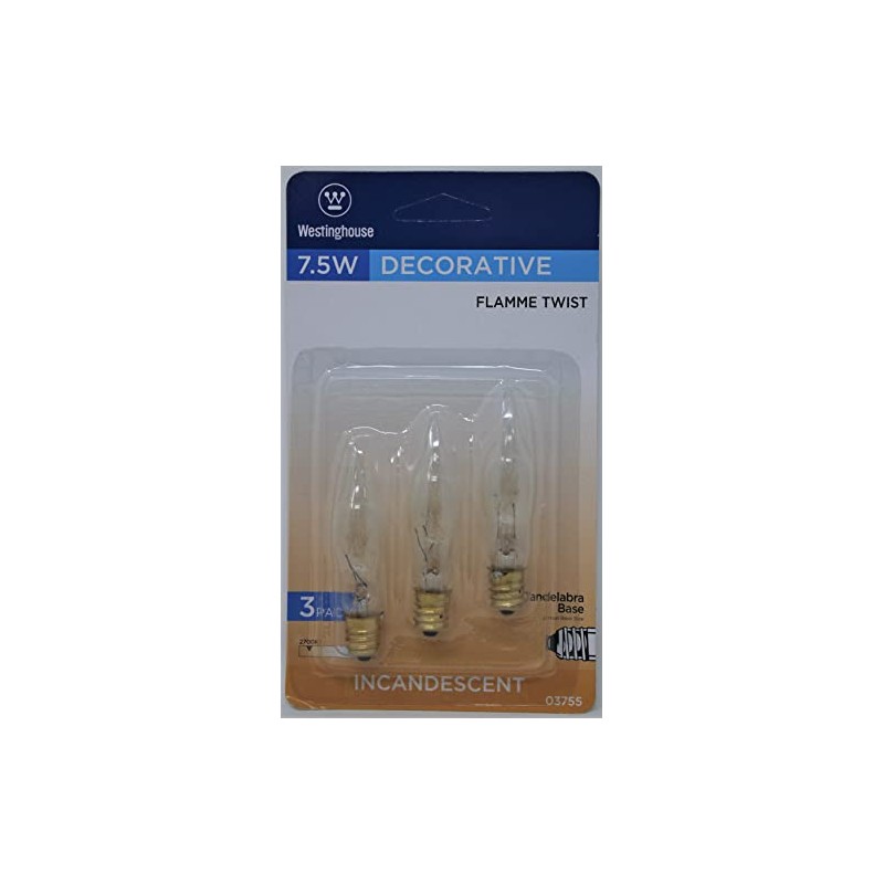 7.5 watt 120 volt CA5 Candelabra E12 Base Clear Decor