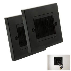 Batheidon 2 Stück Multimedia Wanddose, Kabeldurchführung mit Bürstenabdeckung, Unterputzdose für TV, Lautsprecher, Internetkabel, geeignet für Standarddosen, 80x80mm, einfach zu montieren, schwarz