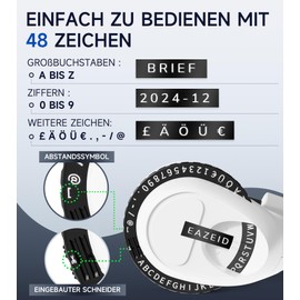 EazeID Labelling Device, 3D Embossing Device, Portable Labelling Device, Label Embossing Device with 6 Label Tapes, 3/8 Inch (9 mm) for Household, Old Style, Blue, Waterproof, Oil-proof, for Home,