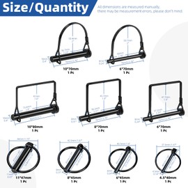 Glarks 9pcs 4.5/6/8/10/11mm 3/16in 1/4in 5/16in 3/8in 27/64in Lynch Pins and Square & Arch Shapes Wire Lock Pins Set, 3 Styles Hitch PTO Pins, Towing PTO Shaft Hitch Pins for Mechanics, Cars