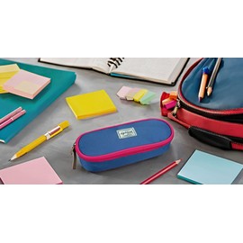 LIGHTPAK Wild Child 46142 Writing Instrument Case in Red/Blue, Polyester Pencil Case with Large Main Compartment and 4 Elastic Bands, Pencil Case Approx. 9.5 x 23.5 x 5 cm