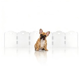 Transparent Acrylic Dog Gate Indoor, Free-Standing Pet Gate, 16" Height (Size S) Foldable 6 Modular Panels, Dog Fence for Doorways, Hallways, Stairs, No Drilling, Perfect for Puppies and Small Pets