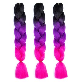 Braiding Hair Ombre Purple 24 Inch Braid Hair Extensions Hot Water Setting High Temperature Synthetic Fiber(C11-3Packs)