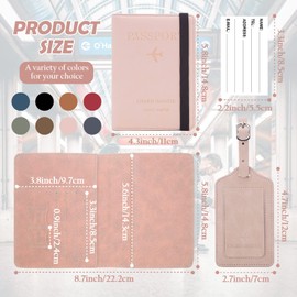 Leather Passport Cover Holder and Luggage Tag Set, Passport Holder with Vaccine Card Slot and Luggage Tag, Passport Holder with Suitcase Tag for Women Men Couples (Pink)